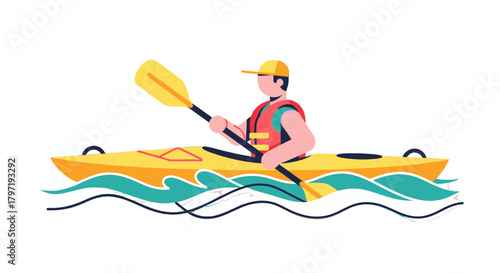 Kayaker Paddling Through Waves, Adventure and Aquatic Recreation Depicted on a Black Background