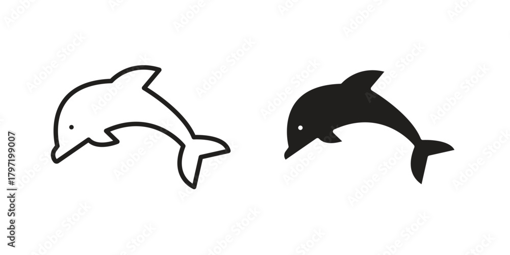 Fototapeta premium Dolphin icon doodle set. editable outline stroke vector eps