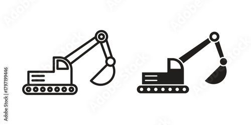 Excavator icon doodle set. editable outline stroke vector eps