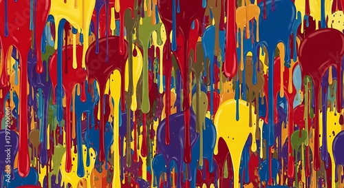Vibrant paint deluge in dynamic abstract composition, colorful drips