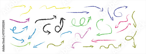 Vibrant Hand-Drawn Doodle Arrows Set on White Background
