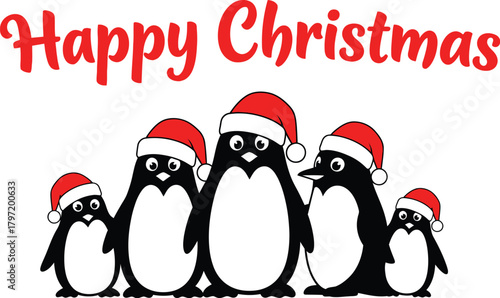 Christmas penguins wearing santa hats