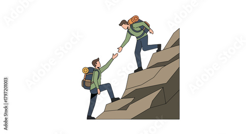 People Climbing A Mountain In the Desert Helping Each Other Climb Upwards in Harmony