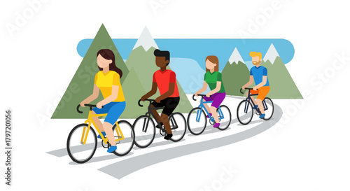 People Cycling Through Mountains On A Sunny Day Representing Outdoor Activities