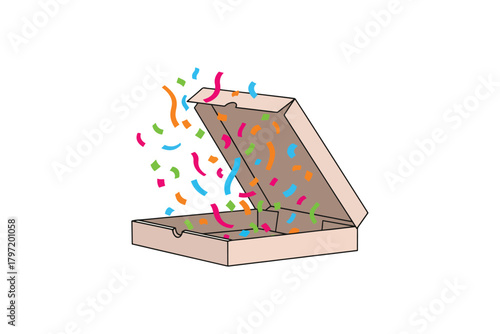 Celebration box with colorful confetti bursting out for a party surprise isolated on transparent background, Vector