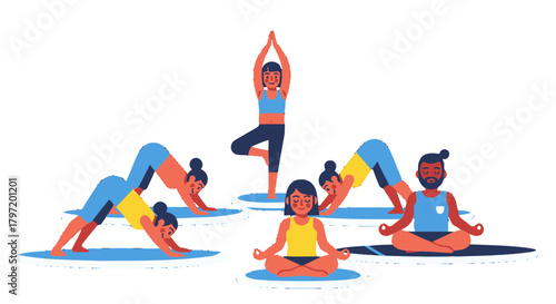 People Doing Yoga Poses Practicing Meditation Achieving Balance And Harmony