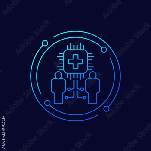 AI in healthcare icon with patients, linear design
