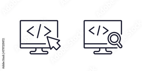 coding line icons with code and computer