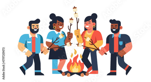 People Enjoying Marshmallow Roasting Around a Bonfire, Camping and Fellowship
