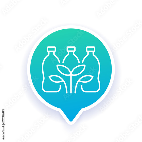 Bioplastics icon, biodegradable bottles line design