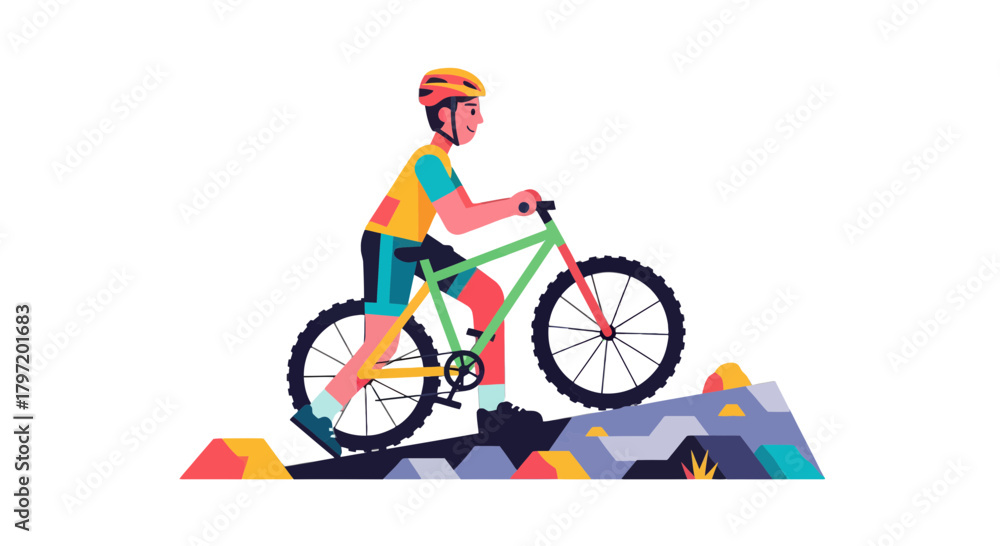 Naklejka premium Mountain Bike Rider Navigating Rocky Terrain During a Sunny Day Adventure