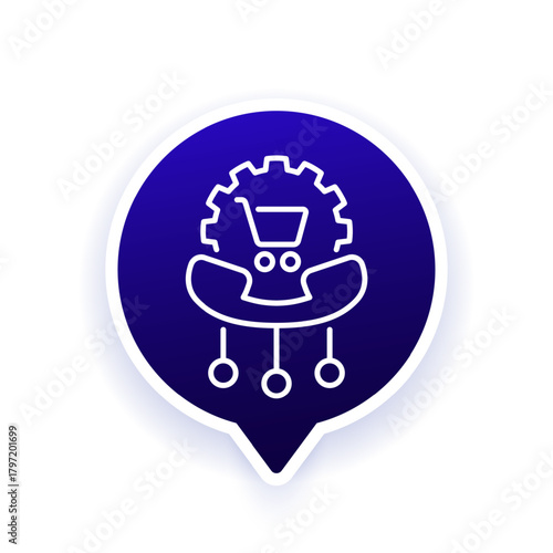 customer support icon with shopping cart and phone, line design