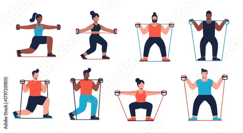 People Performing Exercises With Resistance Bands For Fitness and Wellness Training Goals