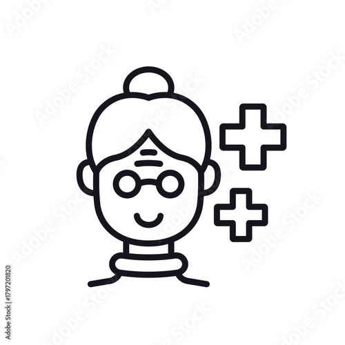 geriatric care line icon with an elderly woman