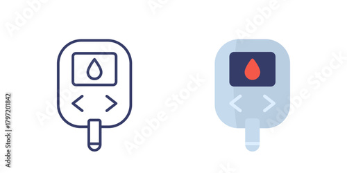 Glucose monitor, glucometer icon, line and flat design