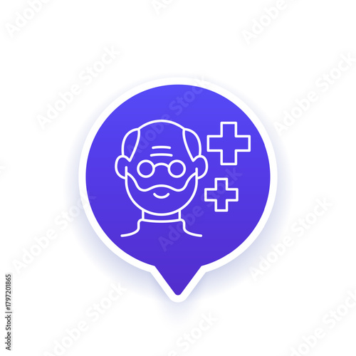 geriatric care icon with elderly man, line vector design