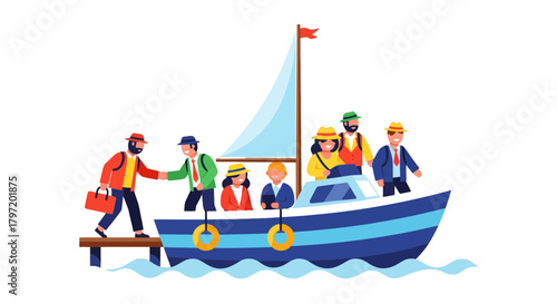 People Sailing In A Colorful Boat, Enjoying A Maritime Expedition Adventure