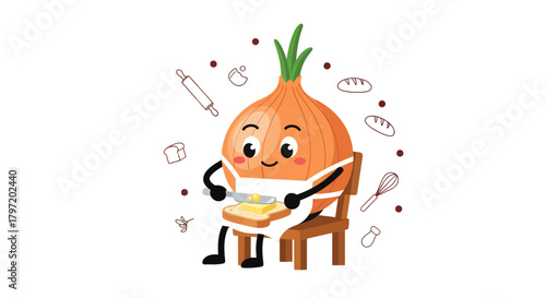 Onion Chef Spreading Butter On Toast, Enjoying Culinary Delights In The Kitchen