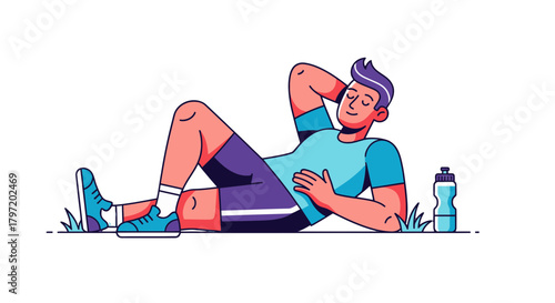Relaxed Athlete Resting After Exercise, Reaching for Fitness and Wellness Goals