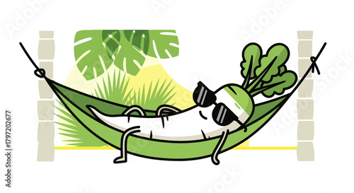 Relaxed Radish Enjoying a Summer Day in a Hammock, Cool and Carefree