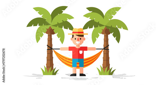 Relaxed Vacationer Enjoys a Hammock on a Tropical Beach in Paradise