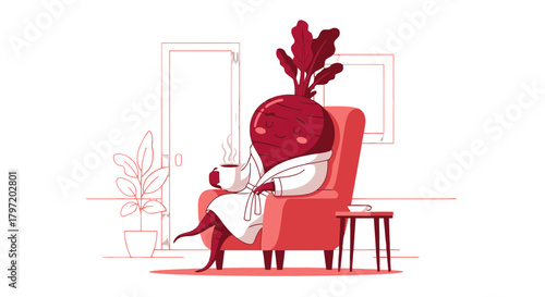 Relaxing Beetroot Sipping Coffee While Wrapped in A Cozy Robe in A Comforting Atmosphere