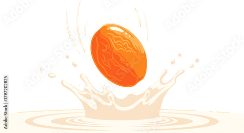 Orange Fruit Falling Into Milk Creates Delicious Splash Against A Black Background