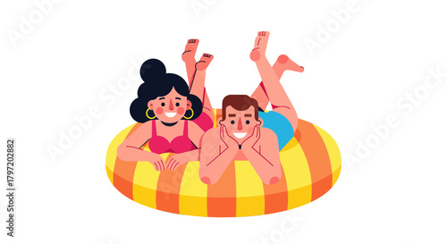 Relaxing Couple Floats on a Summer Float with a Black Background