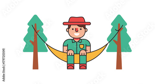 Relaxing On A Hammock Under The Trees, Forest Ranger Enjoying Peaceful Moment