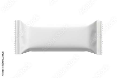 Plain white rectangular wrapper for snack bar or candy, front view photorealistic mockup, isolated on transparent background