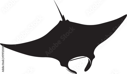 Majestic black silhouette of a manta ray gliding gracefully through the ocean depths