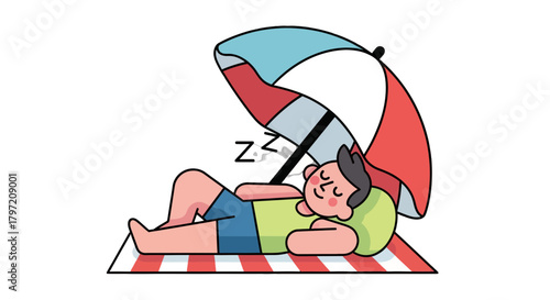 Relaxing On The Beach with Beach Umbrella During The Warm Summer Vacation