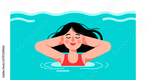 Relaxing Swimmer Enjoying A Moment Of Tranquility Under The Bright Blue Water