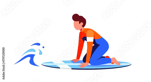 Surfer Preparing For The Ride With Ocean Waves Against Black Background Simple Design
