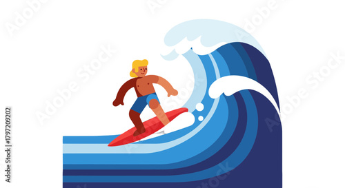 Surfer Riding the Wave in Bold and Vibrant Colors Against Black Background