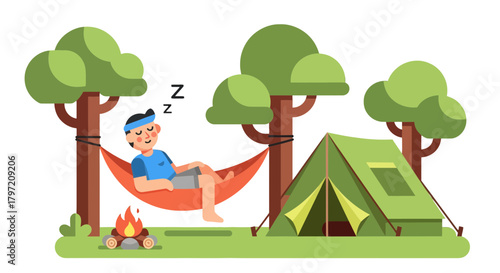 Restful Camping Scene Depicting Relaxation And Tranquility Under The Shade Of Trees