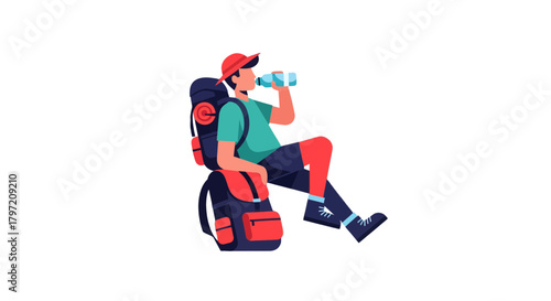Resting Adventurer Enjoying Hydration After a Long Hike Surrounded By Nature