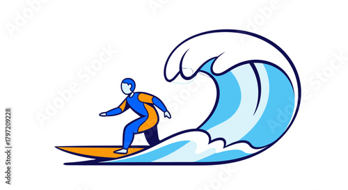 Surfer Riding Wave Illustration Depicting Summer Adventure And Water Sport Activity