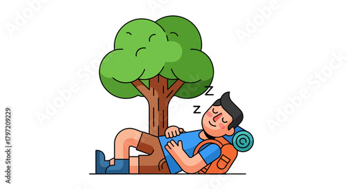 Resting Hiker Below A Tree Symbolizing Peace And Relaxation In Nature