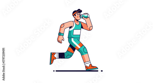 Runner Drinking Water During a Marathon In Abstract Style On a Plain Black Background