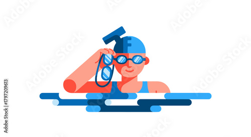 Swimming Athlete Preparing For a Race With Goggles And Swim Cap In The Pool