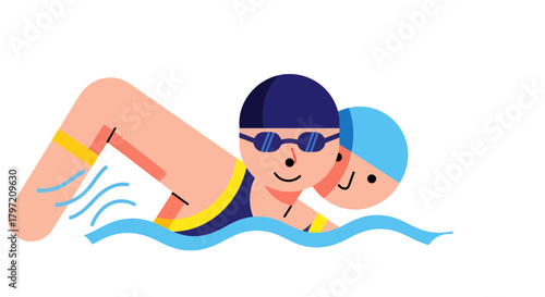 Swimming Athletes Competing in a Water Race with Animated Swimming Water Strokes