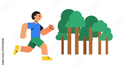 Runner Near Trees Animated Depiction Of Active Lifestyle And Exercise With Nature's Presence