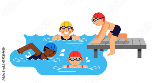 Swimming Athletes Training in the Pool for a Competitive Summer Sports Season