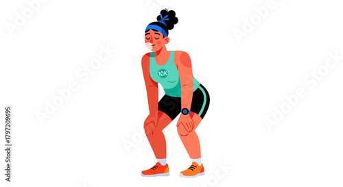 Runner Resting After Completing The Marathon, Knees Bent, On A Solid Black Background