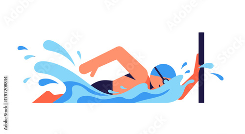 Swimming Illustration Depicting Athlete Doing Freestyle Stroke in Bright Colors