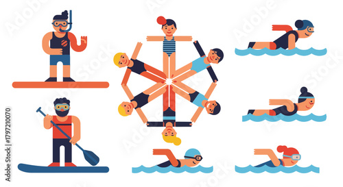 Swimming, Paddleboarding and Water Activities with Friends and Family Enjoying Summer Fun