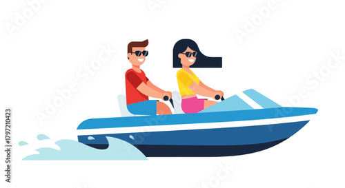 Summer Adventure: Couple Enjoying Water Fun on a Speedboat, Black Background