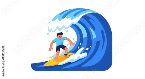 Thrilling Art Illustrating A Vibrant Surfer Experiencing The Majesty of Sea Waves