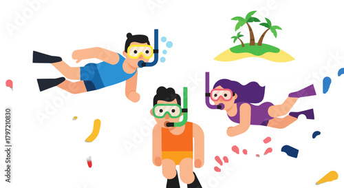 Thrilling Underwater Adventure: Animated Illustration Of Scuba Diving Expedition